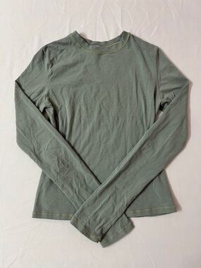 SKIMS Cotton Jersey Crew Neck Long Sleeve Top T-shirt Green Mineral